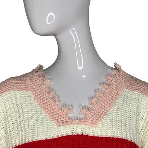 Crop Top Sweater Color Block Red Blue White Yellow Pink V-Neck Size S - Picture 5 of 9